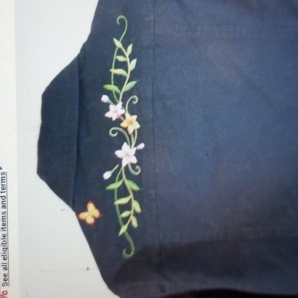 FANCY EMBROIDERED DESIGNER VICTOR COSTA BLACK DENIM JACKET M EUC - Picture 8 of 9